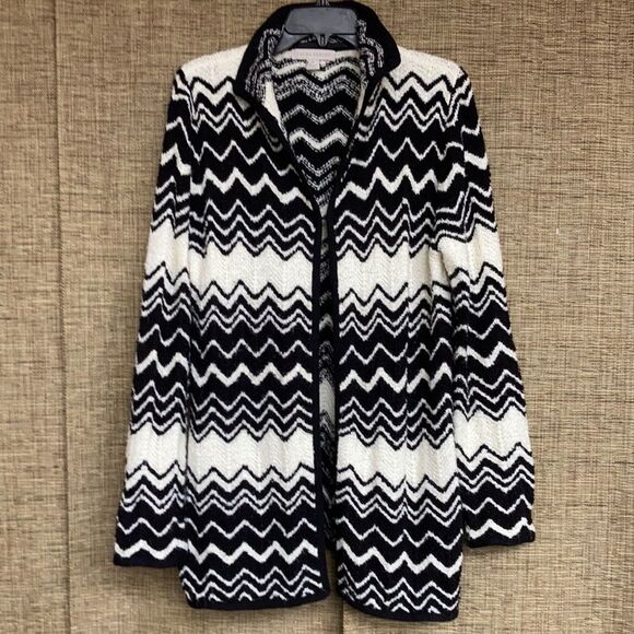 Laura Ashley long wool blend sweater cardigan geo print - Picture 1 of 5